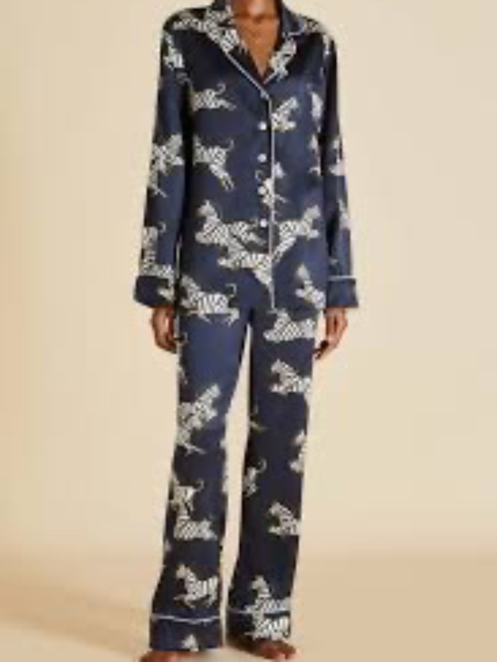 Olivia Von Halle Lila Zizi Zebra Silk Pajama Set Size S Navy Luxury Loungewear